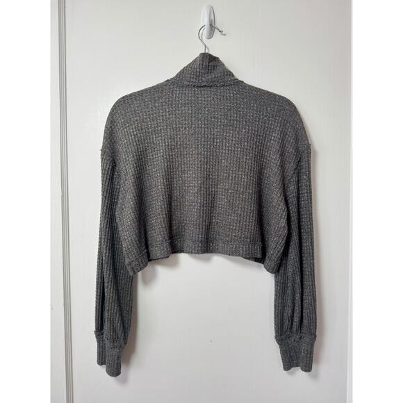 Free People Gray Cowl Neck Cotton Blend Long Sleeve Knit Crop Top Size Small - Picture 6 of 7